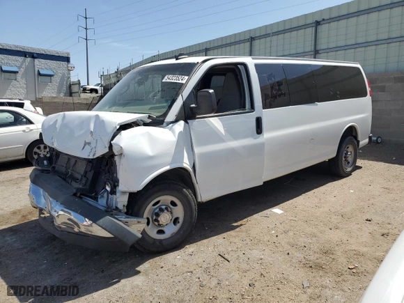 2018 Chevrolet Express Passenger LT with VIN 1GAZGPFG7J1314796, listed as a Copart auction lot 54323524 with 0 mi miles and Salvage Title. Bid and sale history available at carsss.com. Image 1.