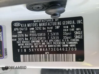 2014 Kia Sorento SX Limited with VIN 5XYKW4A73EG462709, listed as a Copart auction lot 60546595 with 228,673 mi miles and Salvage title. Bid and sale history available at DreamBid. Image 13.