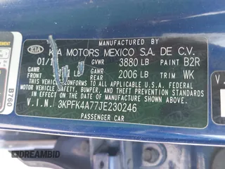2018 Kia Forte LX with VIN 3KPFK4A77JE230246, listed as a IAAI auction lot 42031081 with 90,456 mi miles. Bid and sale history available at carsss.com. Image 9.