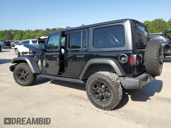 2021 Jeep Wrangler Unlimited Willys with VIN 1C4HJXDG4MW529583, listed as a Copart auction lot 53329625 with 119,697 mi miles and Salvage title. Bid and sale history available at DreamBid. Image 2.