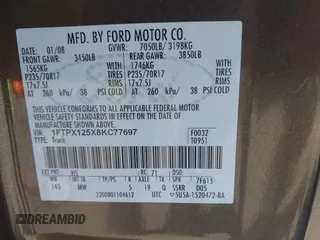 2008 Ford F-150 XL z VIN 1FTPX125X8KC77697, wystawiony jako IAAI lot #42328619 z przebiegiem 178 574 mil mil oraz . Historia ofert i sprzedaży dostępna na DreamBid. Obrazek 9.