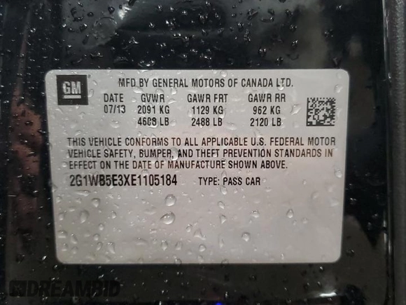 2014 Chevrolet Impala LT with VIN 2G1WB5E3XE1105184, listed as a Copart auction lot 82112844 with 289,783 mi miles and Salvage Title. Bid and sale history available at DreamBid. Image 13.