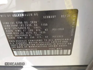 2021 Volkswagen ID.4 1st Edition z VIN WVGDMPE27MP019713, wystawiony jako IAAI lot #41774291 z przebiegiem 32 490 mil mil oraz . Historia ofert i sprzedaży dostępna na DreamBid. Obrazek 9.