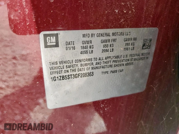 2016 Chevrolet Malibu LS with VIN 1G1ZB5ST3GF208363, listed as a Copart auction lot 65236435 with 118,689 mi miles and Clean title. Bid and sale history available at DreamBid. Image 12.