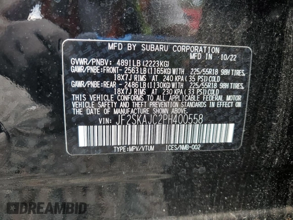 2023 Subaru Forester Special Sports with VIN JF2SKAJC2PH400558, listed as a Copart auction lot 59548385 with Not provided miles and Non repairable. Bid and sale history available at DreamBid. Image 14.