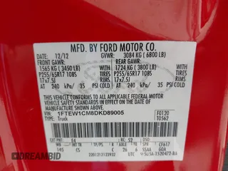 2013 Ford F-150 XL with VIN 1FTEW1CM8DKD89005, listed as a IAAI auction lot 41984036 with 193,744 mi miles and . Bid and sale history available at DreamBid. Image 9.