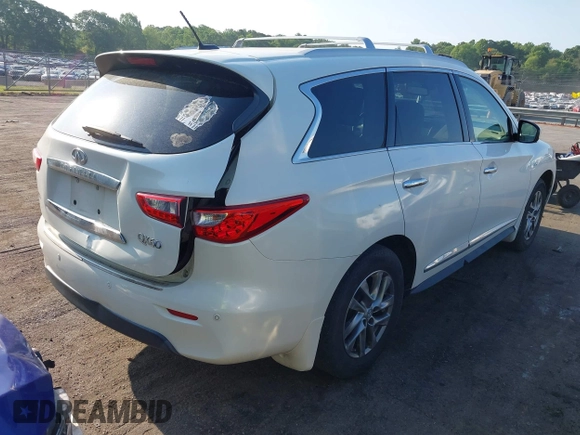 2015 Infiniti QX60 z VIN 5N1AL0MM8FC517929, wystawiony jako IAAI lot #42118295 z przebiegiem 104 188 mil mil oraz . Historia ofert i sprzedaży dostępna na DreamBid. Obrazek 4.