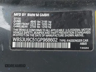 2016 BMW M4 with VIN WBS3U9C51GP968602, listed as a IAAI auction lot 42442452 with 3 mi miles and . Bid and sale history available at DreamBid. Image 9.