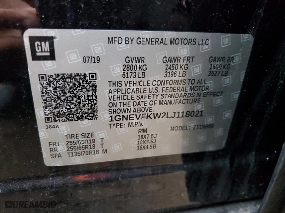 2020 Chevrolet Traverse LS with VIN 1GNEVFKW2LJ118021, listed as a Copart auction lot 83869704 with 0 mi miles and Salvage Title. Bid and sale history available at carsss.com. Image 13.
