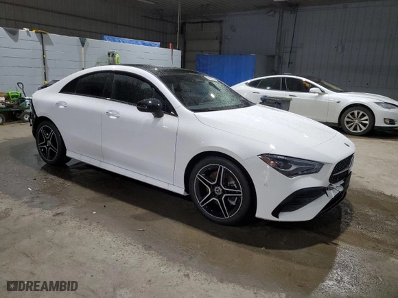 2025 Mercedes-Benz CLA with VIN W1K5J4HB0SN494971, listed as a Copart auction lot 85578944 with 561 mi miles and Salvage Title. Bid and sale history available at carsss.com. Image 4.