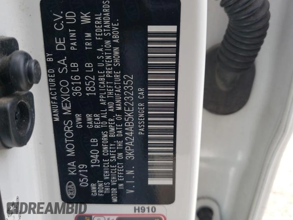 2019 Kia Rio S with VIN 3KPA24AB5KE232352, listed as a Copart auction lot 64700094 with 82,654 mi miles and Salvage Title. Bid and sale history available at carsss.com. Image 12.