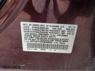 2010 Honda Ridgeline RT with VIN 5FPYK1F23AB008602, listed as a Copart auction lot 52180695 with 144,878 mi miles and Salvage Title. Bid and sale history available at carsss.com. Image 12.