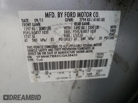 2012 Ford Explorer with VIN 1FMHK7B8XCGA38433, listed as a Copart auction lot 46698815 with 171,319 mi miles and Salvage title. Bid and sale history available at DreamBid. Image 13.