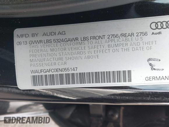 2014 Audi A6 Premium Plus с VIN WAUFGAFC0EN055147, выставлен на аукционе IAAI как лот 42521453 с пробегом 206 922 миль миль и . История ставок и продаж доступна на DreamBid. Изображение 9.