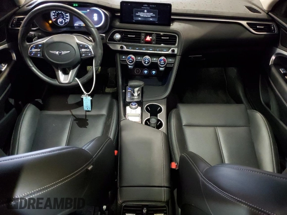2022 Genesis G70 2.0T with VIN KMTG34TA2NU092828, listed as a Copart auction lot 47296105 with 15,737 mi miles and Salvage title. Bid and sale history available at DreamBid. Image 8.