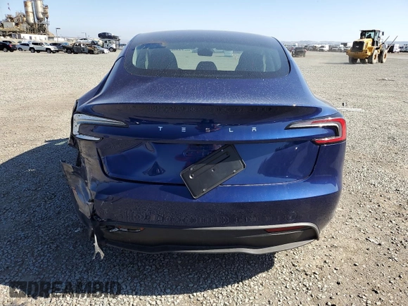 2025 Tesla Model 3 Long Range with VIN 5YJ3E1EA6SF935839, listed as a Copart auction lot 57665785 with 5,996 mi miles and Salvage title. Bid and sale history available at DreamBid. Image 6.