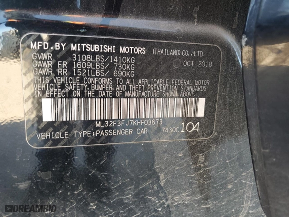 2019 Mitsubishi Mirage G4 ES with VIN ML32F3FJ7KHF03673, listed as a Copart auction lot 44320125 with 68,777 mi miles and Salvage Title. Bid and sale history available at carsss.com. Image 15.
