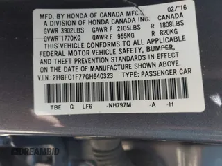 2016 Honda Civic EX-L with VIN 2HGFC1F77GH640323, listed as a IAAI auction lot 41969858 with Not provided miles and . Bid and sale history available at DreamBid. Image 9.