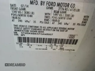 2015 Ford Explorer with VIN 1FM5K8B8XFGA45007, listed as a Copart auction lot 59837085 with 82,353 mi miles and Salvage title. Bid and sale history available at DreamBid. Image 13.