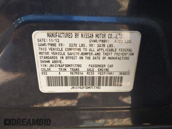 2013 Infiniti G37 Journey with VIN JN1CV6AP3DM717782, listed as a IAAI auction lot 42135954 with 131,066 mi miles and . Bid and sale history available at DreamBid. Image 9.