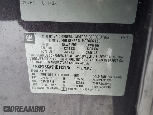2017 Buick Envision Essence with VIN LRBFXBSA9HD112175, listed as a Copart auction lot 45287045 with 104,161 mi miles and Salvage Title. Bid and sale history available at carsss.com. Image 13.