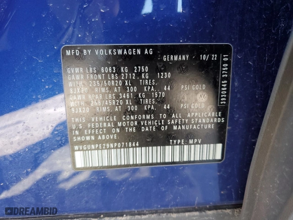 2022 Volkswagen ID.4 Pro S with VIN WVGUNPE29NP071844, listed as a Copart auction lot 49249195 with 23,970 mi miles and Salvage Title. Bid and sale history available at carsss.com. Image 13.