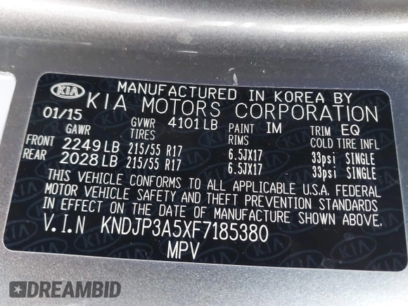 2015 Kia Soul + with VIN KNDJP3A5XF7185380, listed as a IAAI auction lot 41772650 with 79,189 mi miles. Bid and sale history available at carsss.com. Image 9.