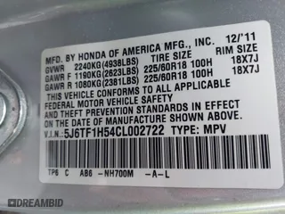 2012 Honda Crosstour EX-L with VIN 5J6TF1H54CL002722, listed as a IAAI auction lot 40860969 with 153,707 mi miles. Bid and sale history available at carsss.com. Image 9.
