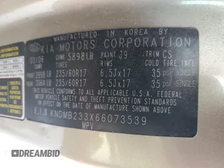 2006 Kia Sedona LX with VIN KNDMB233X66073539, listed as a Copart auction lot 50529815 with 172,896 mi miles and Salvage Title. Bid and sale history available at carsss.com. Image 13.