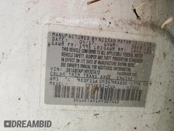 2017 Nissan Sentra S with VIN 3N1AB7AP1HY307412, listed as a Copart auction lot 53809965 with Not Provided miles and Salvage Title. Bid and sale history available at DreamBid. Image 12.