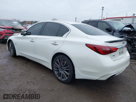 2020 Infiniti Q50 Red Sport 400 with VIN JN1FV7AR0LM660315, listed as a IAAI auction lot 41951851 with 102,475 mi miles and . Bid and sale history available at carsss.com. Image 3.