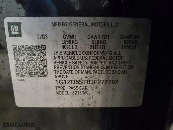 2018 Chevrolet Malibu LT with VIN 1G1ZD5ST6JF277792, listed as a Copart auction lot 49976315 with 190,117 mi miles and Salvage Title. Bid and sale history available at carsss.com. Image 12.