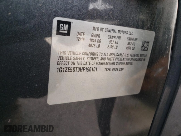 2017 Chevrolet Malibu LT with VIN 1G1ZE5ST9HF196101, listed as a Copart auction lot 49871685 with 194,477 mi miles and Salvage Title. Bid and sale history available at DreamBid. Image 14.