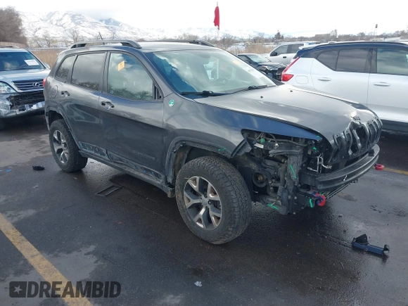 2015 Jeep Cherokee Trailhawk with VIN 1C4PJMBS9FW785545, listed as a IAAI auction lot 41573197 with 124,304 mi miles. Bid and sale history available at carsss.com. Image 1.