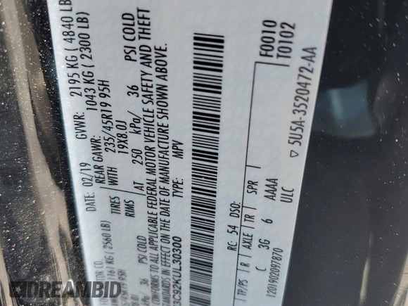 2019 Lincoln MKC Reserve with VIN 5LMCJ3C92KUL30300, listed as a Copart auction lot 61103295 with 42,680 mi miles and Salvage title. Bid and sale history available at DreamBid. Image 13.