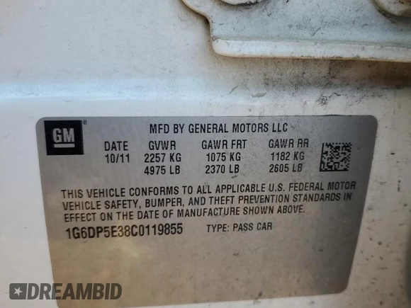 2012 Cadillac CTS Premium with VIN 1G6DP5E38C0119855, listed as a Copart auction lot 56647135 with 162,192 mi miles and Salvage title. Bid and sale history available at DreamBid. Image 12.