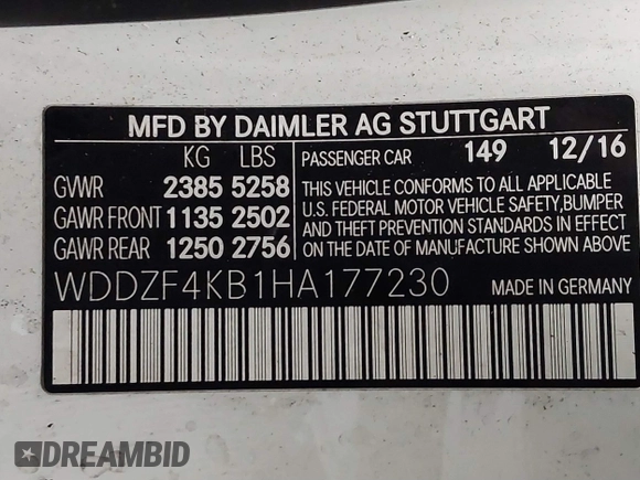 2017 Mercedes-Benz E 300 Luxury with VIN WDDZF4KB1HA177230, listed as a IAAI auction lot 41840340 with 44,202 mi miles and . Bid and sale history available at DreamBid. Image 9.