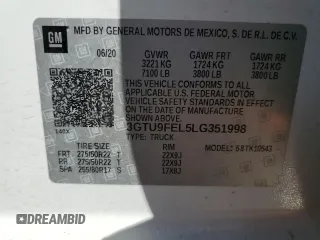 2020 GMC Sierra 1500 Denali with VIN 3GTU9FEL5LG351998, listed as a Copart auction lot 49168395 with 40,245 mi miles and Salvage Title. Bid and sale history available at DreamBid. Image 13.