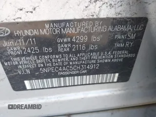 2012 Hyundai Sonata Limited with VIN 5NPEC4AC5CH314912, listed as a IAAI auction lot 41893349 with 169,232 mi miles and . Bid and sale history available at DreamBid. Image 9.