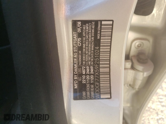 2009 Mercedes-Benz C 63 AMG with VIN WDDGF77X59F251024, listed as a Copart auction lot 86815874 with 116,990 mi miles and Salvage Title. Bid and sale history available at DreamBid. Image 14.