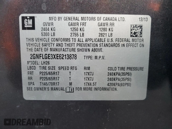 2014 Chevrolet Equinox LT with VIN 2GNFLGE3XE6213878, listed as a Copart auction lot 86729504 with 151,800 mi miles and Clean Title. Bid and sale history available at carsss.com. Image 13.