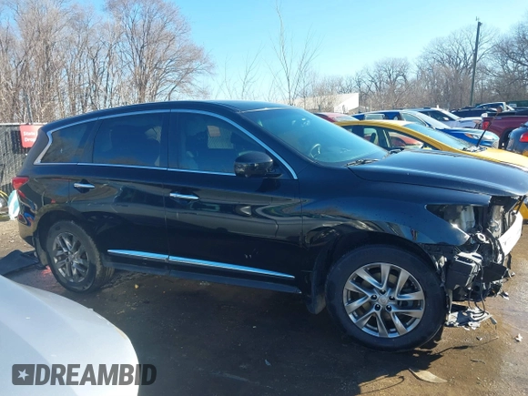 2013 Infiniti JX35 with VIN 5N1AL0MM7DC307092, listed as a IAAI auction lot 41625062 with 162,553 mi miles. Bid and sale history available at carsss.com. Image 13.