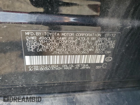 2013 Lexus GS 350 with VIN JTHCE1BL1D5010863, listed as a Copart auction lot 60633905 with 173,951 mi miles and Salvage title. Bid and sale history available at DreamBid. Image 12.