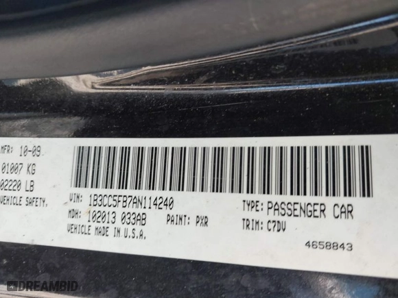 2010 Dodge Avenger R/T with VIN 1B3CC5FB7AN114240, listed as a IAAI auction lot 41694017 with 210,609 mi miles. Bid and sale history available at carsss.com. Image 9.
