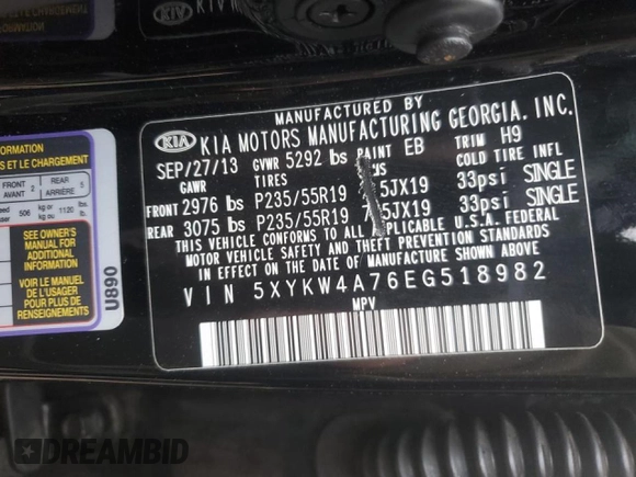 2014 Kia Sorento SX z VIN 5XYKW4A76EG518982, wystawiony jako Copart lot #51298035 z przebiegiem 85 650 mil mil oraz Szkoda całkowita • Salvage title. Historia ofert i sprzedaży dostępna na DreamBid. Obrazek 16.