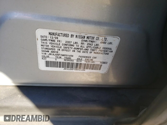 2010 Infiniti EX Journey with VIN JN1AJ0HP7AM701456, listed as a Copart auction lot 75637024 with 217,472 mi miles and Salvage Title. Bid and sale history available at DreamBid. Image 12.