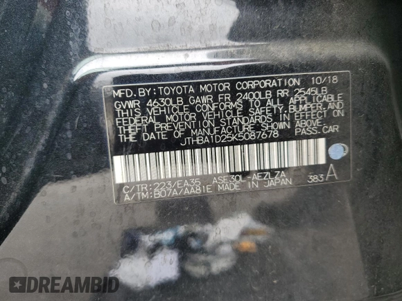 2019 Lexus IS 300 with VIN JTHBA1D25K5087678, listed as a Copart auction lot 50942805 with 60,491 mi miles and Salvage title. Bid and sale history available at DreamBid. Image 14.