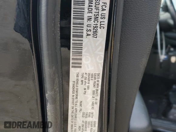 2022 Dodge Durango Pursuit with VIN 1C4SDJFT5NC192607, listed as a Copart auction lot 50795225 with 26,676 mi miles and Salvage title. Bid and sale history available at DreamBid. Image 13.