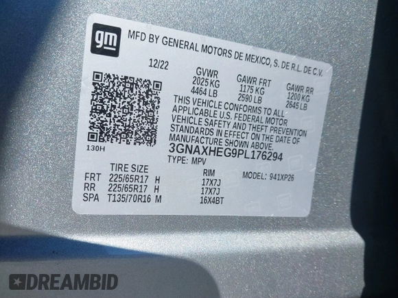 2023 Chevrolet Equinox LS z VIN 3GNAXHEG9PL176294, wystawiony jako IAAI lot #41558723 z przebiegiem 13 122 mil mil oraz . Historia ofert i sprzedaży dostępna na DreamBid. Obrazek 9.