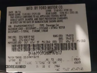 2017 Ford Fusion Titanium with VIN 3FA6P0D93HR197617, listed as a IAAI auction lot 41673022 with 65,041 mi miles and . Bid and sale history available at DreamBid. Image 9.